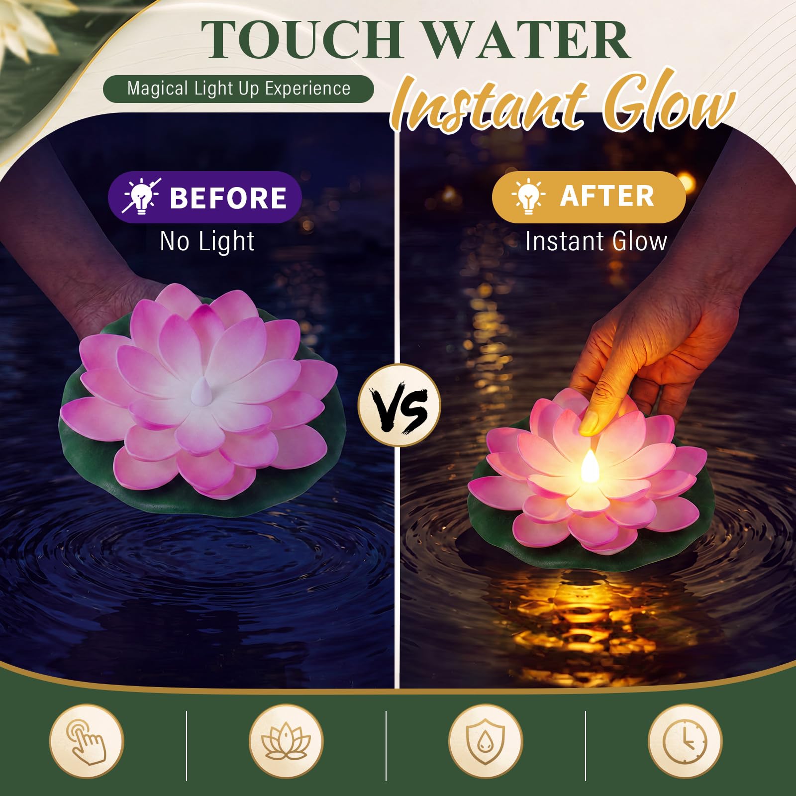 Liliful 24 luces flotantes de loto Diwali, 5.91 pulgadas, 6 colores
