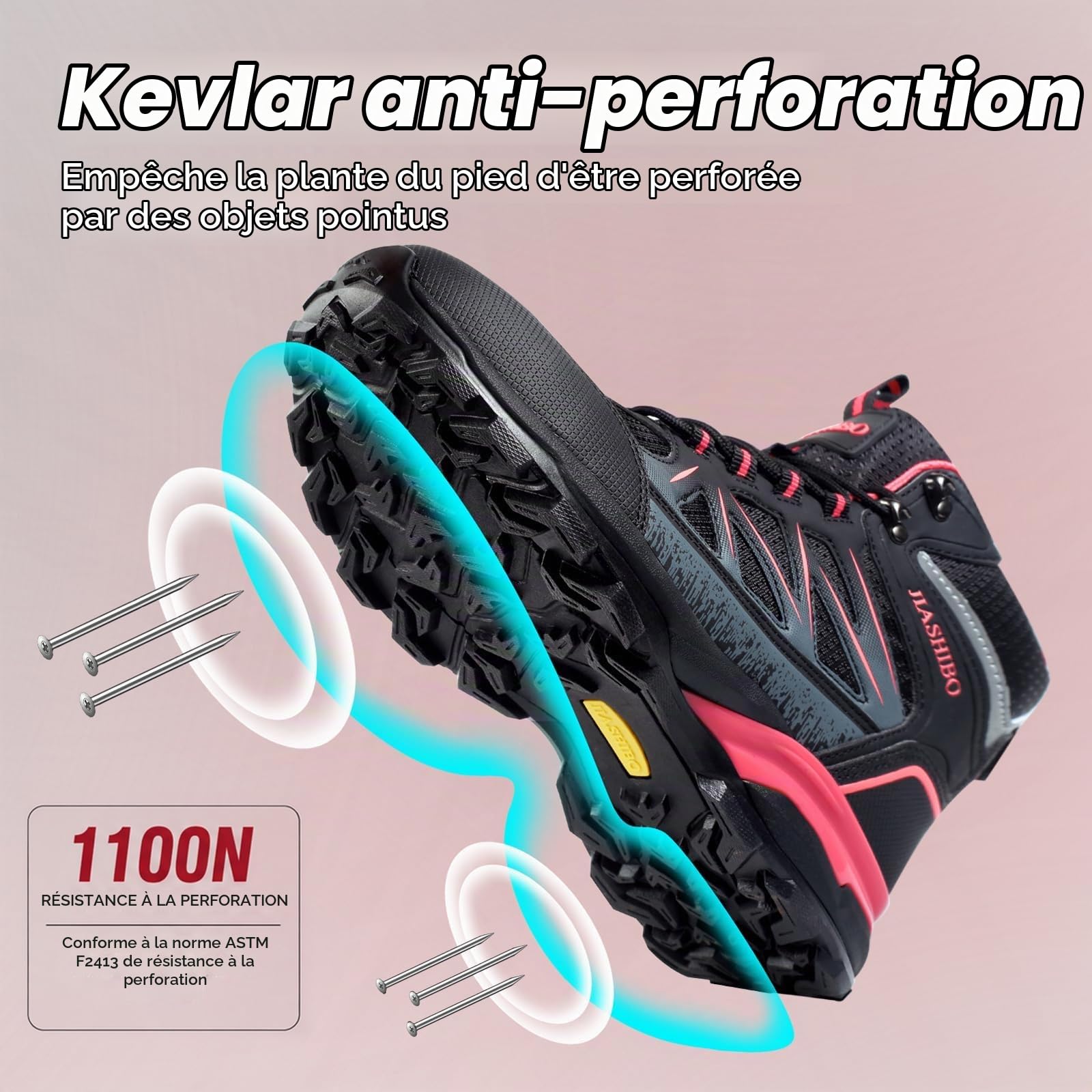 Chaussures de sécurité pour femme - Chaussures de travail avec embout en acier - Imperméables, antidérapantes et respirantes - Bottes de sécurité hautes pour l'artisanat industriel
