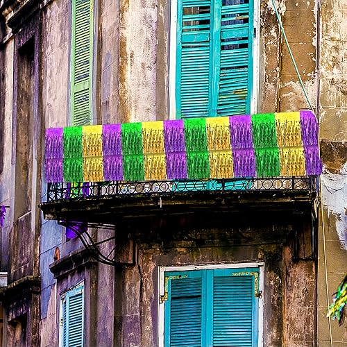 Miniatura 3 de Paquete de 2 faldas de mesa con flecos metálicos de Mardi Gras, cortinas de flecos metálicos de papel de oropel, cortinas de flecos de papel de