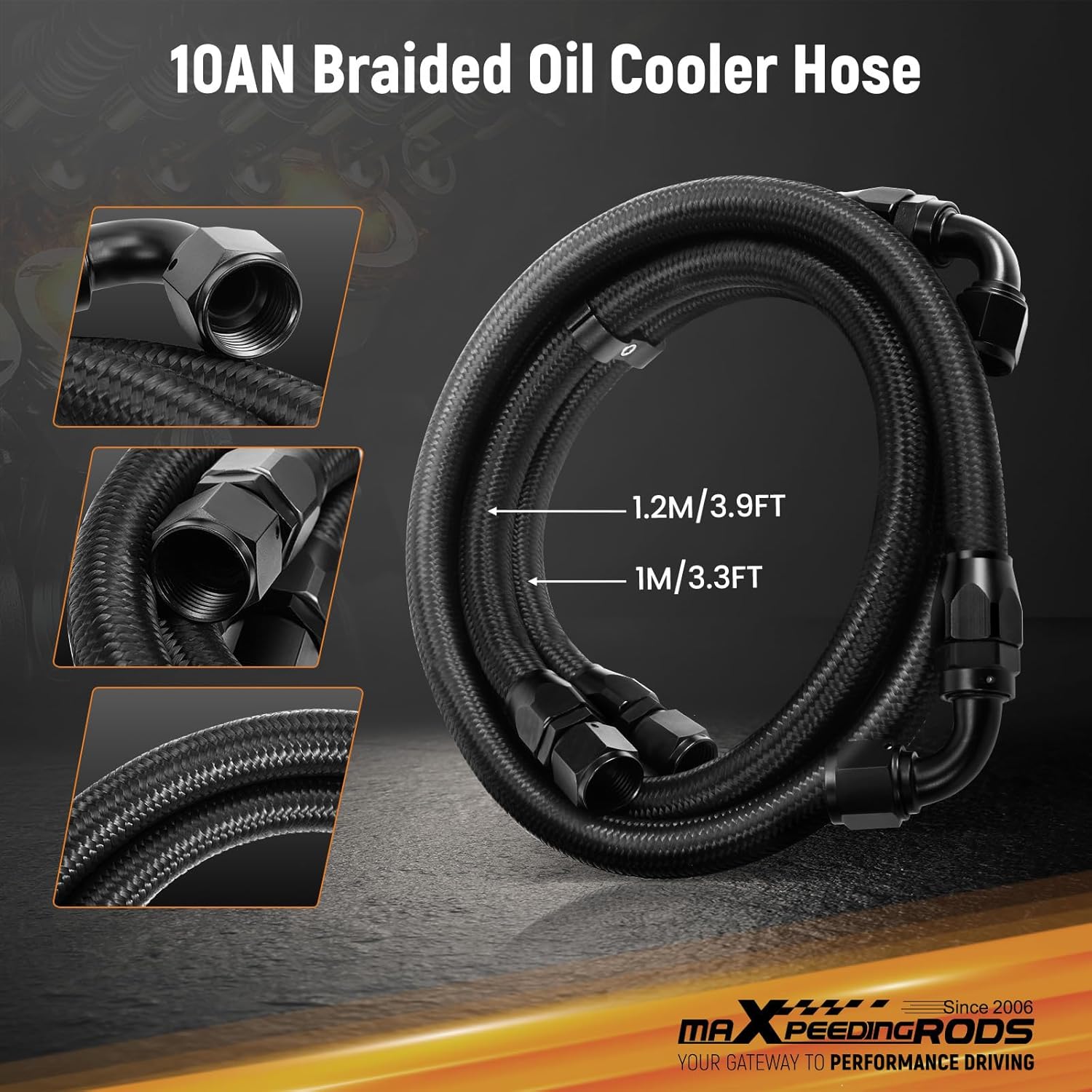 maXpeedingrods 7 Row Oil Cooler Kit, 10AN Transmission Engine Cooler British Radiator Universal Aluminium Black, Banjo Fittings Oil Filter Sandwich Adapter, Air Guide Kit and Oil Cooler Hoses