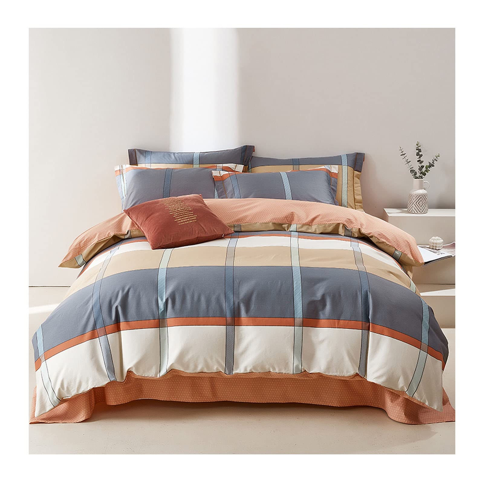Parure de lit 100% coton avec drap housse et taies 2 personnes coloris B