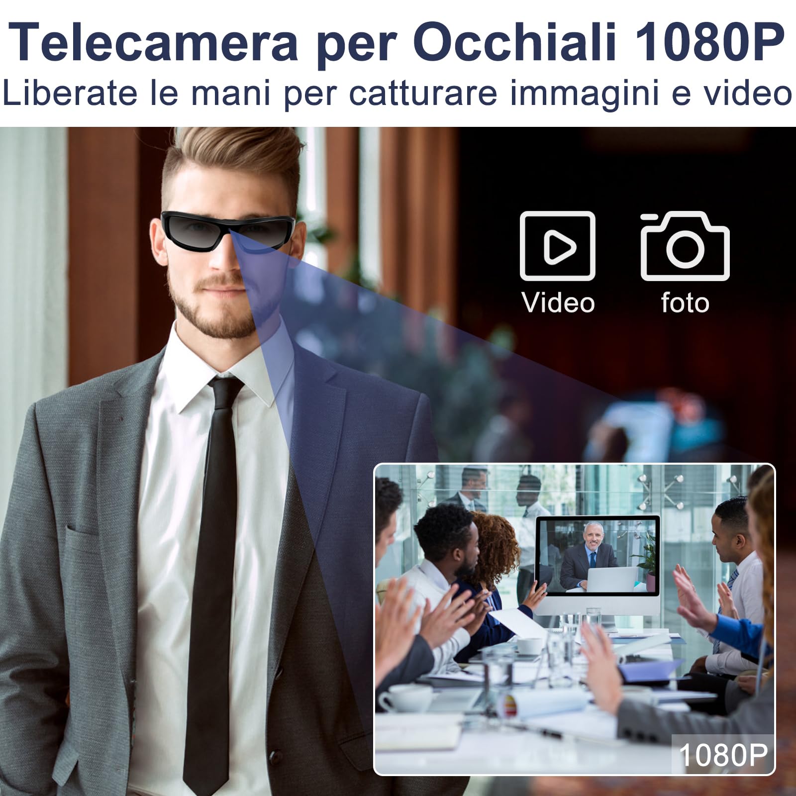 Occhiali da Sole con Telecamera Nascosta, Videocamera Sportiva HD 1080P | Mini Telecamera Spia nascosta, Videocamera da Occhiali per Ciclismo/Escursionismo, Registrazione in Loop