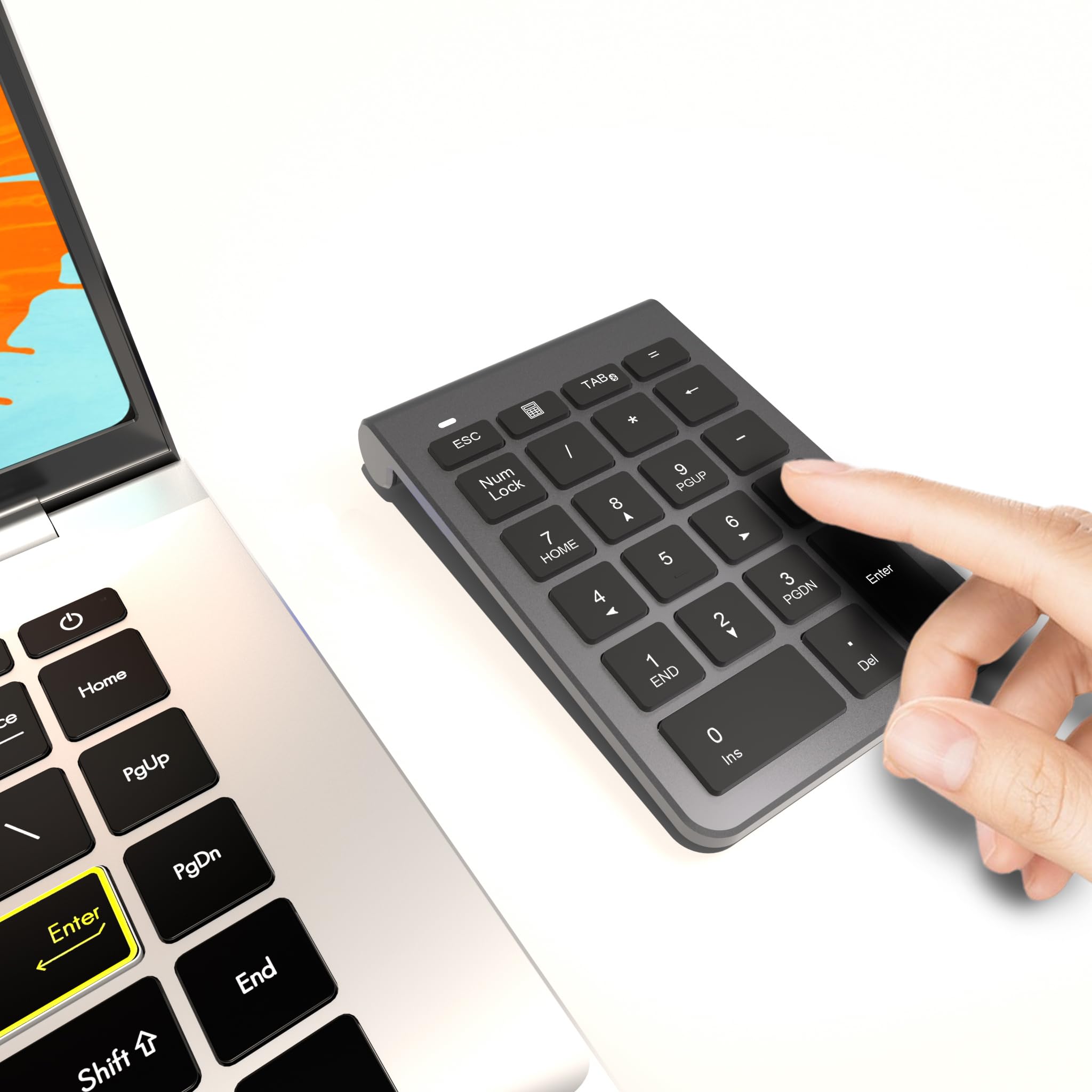 Teclado Numérico Bluetooth 5.0- Numpad Inalámbrico 22 Teclas (11 Teclas Multifunción)- Silencioso Numpad para Laptop/Desktop/MacBook/SurfcePro (Windows/macOS/iOS/Android) - Alcance 10m​