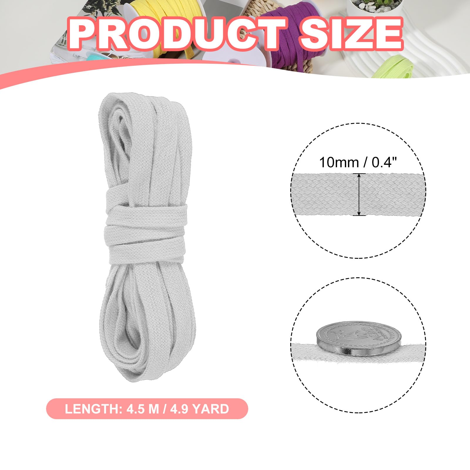 PATIKIL Flat Drawstring Cord 10mm x 5 Yd - Image 2