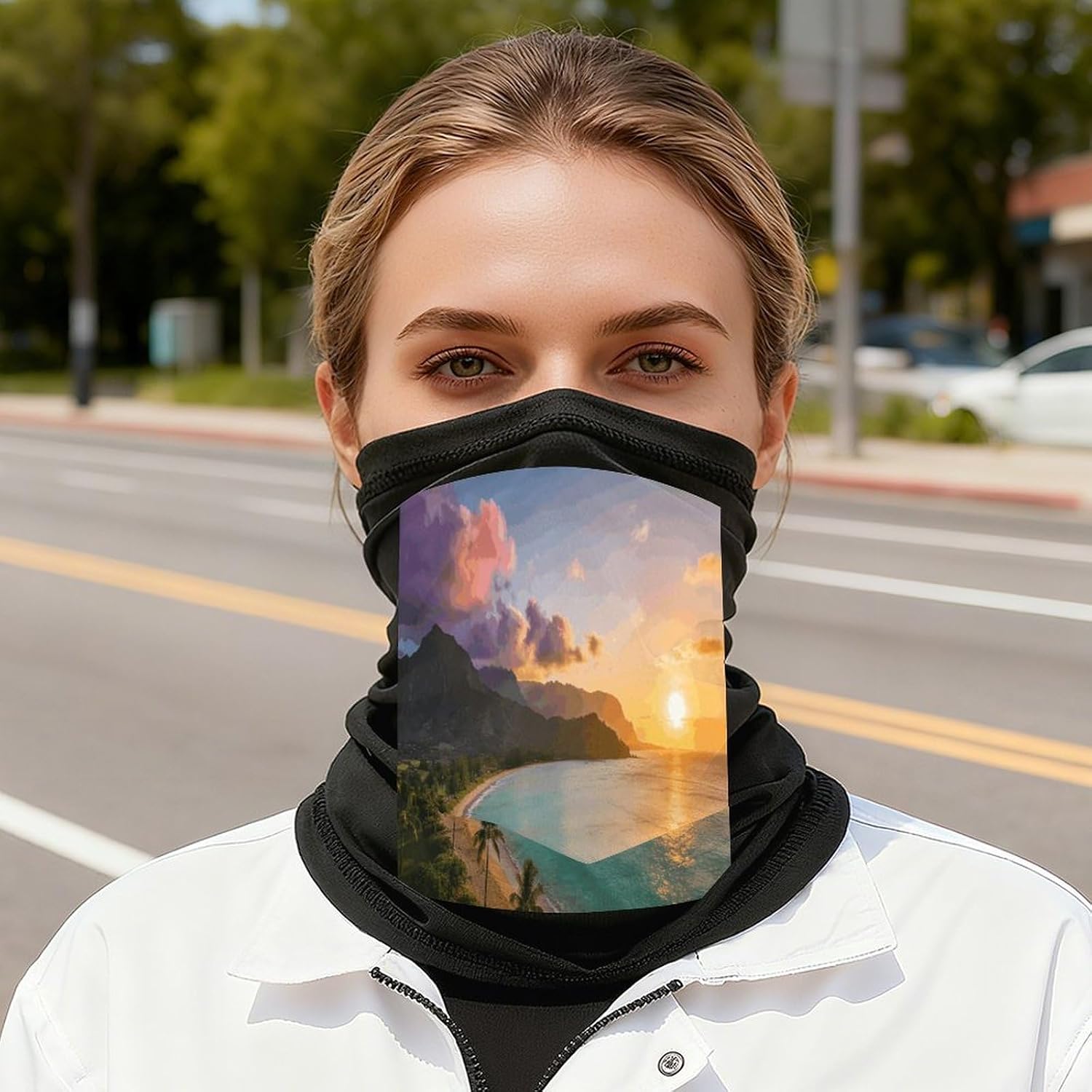 Sunset in Hanalei Bay Neck Gaiter Face Mask Head Scarf Bandana | Cycling Mask Scarf Headscarf for Men Women Breathable Face Cover for Skiing Fishing Hiking Outdoor Sports