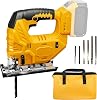 Jig Saw Compatible with Dewalt 20V Battery(No Battery),Brushless Cordless Jigsaw with Tool Bag,Variable Speed, 45°Bevel Cutting, 4 Orbital Actions, Jigsaw Blades for Straight, Curved, Circular Cuts