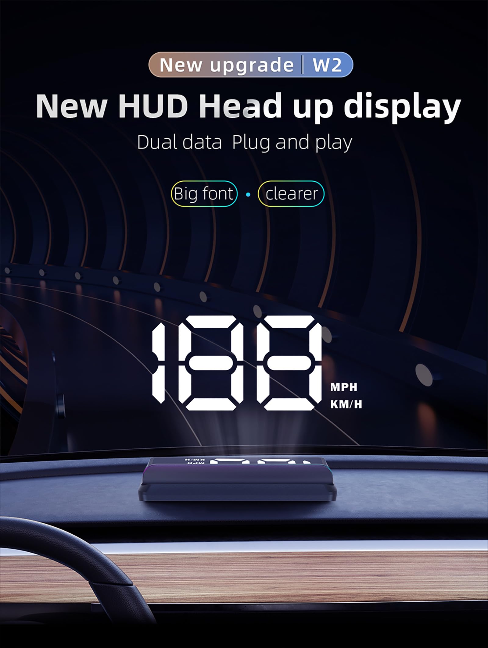 ELLENNE HUD Display Olografico Parabrezza GPS Velocità Tachimetro W2 | HUD Head-Up Display con Proiezione Olografica sul Parabrezza - GPS Display Tachimetro Digitale con Avviso Velocità W2