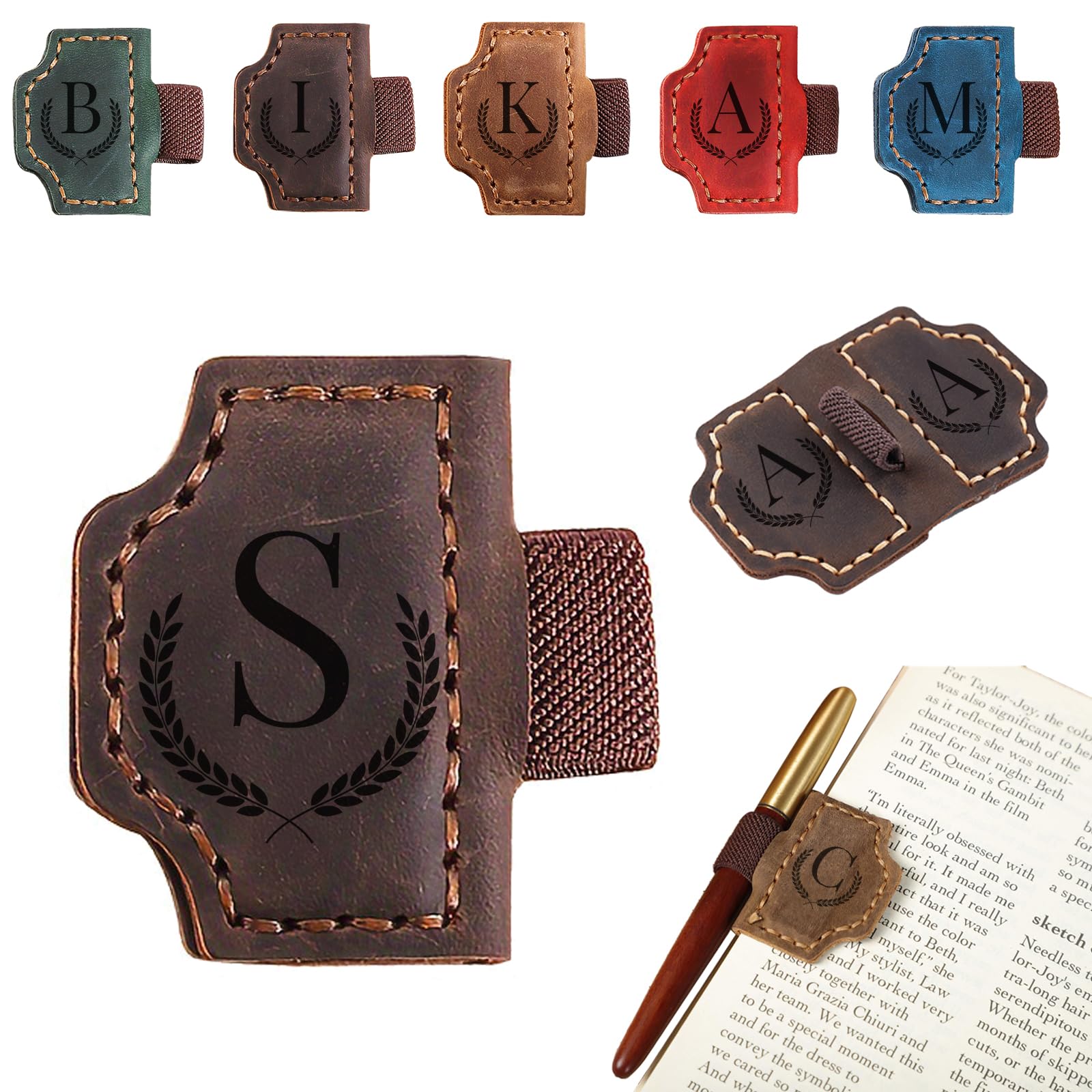 Magnetic Bookmarks with Pen Holder, 26 Letters Name Initia Personalized Leather Book Mark, Gifts for Book Lovers Readers Teacher Women Men
