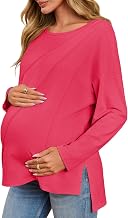 Tankaneo Womens Maternity Shirts Casual Crew Neck Long Sleeve Side Split Pregnancy Clothes Loose Fit Tunic Tops