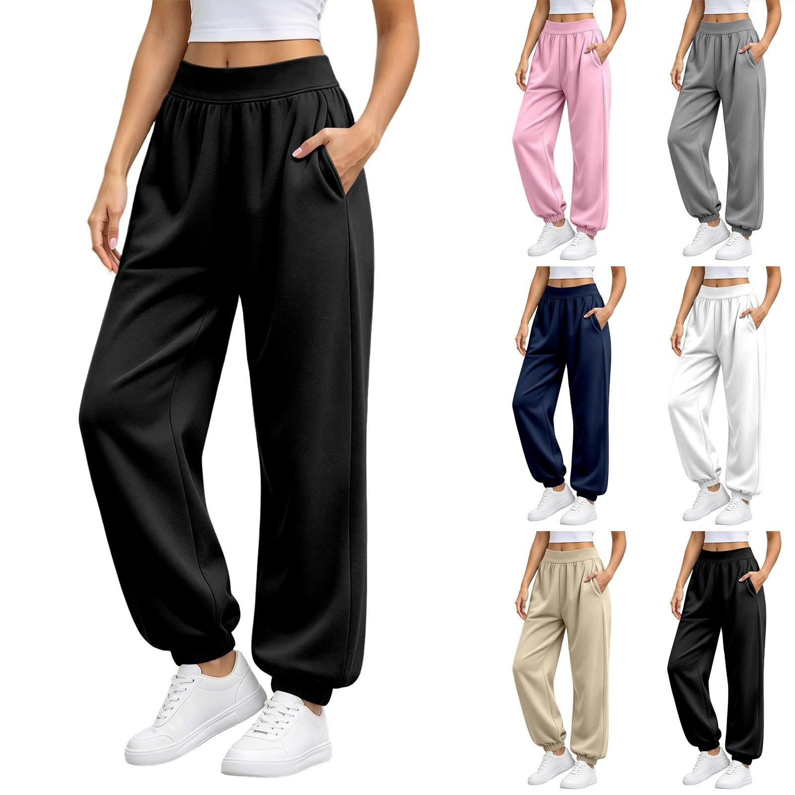 Jogger Sweatpants Women Baggy Elastic Cuff High Waist Casual Sweat Pants
