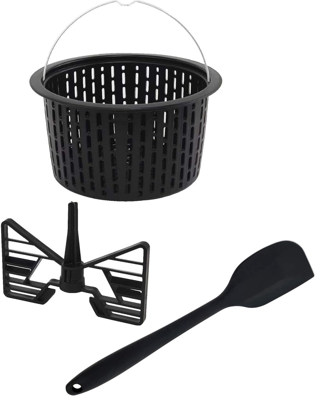 Jocca Food Processor accessories including basket, mixing paddle, and spatula
