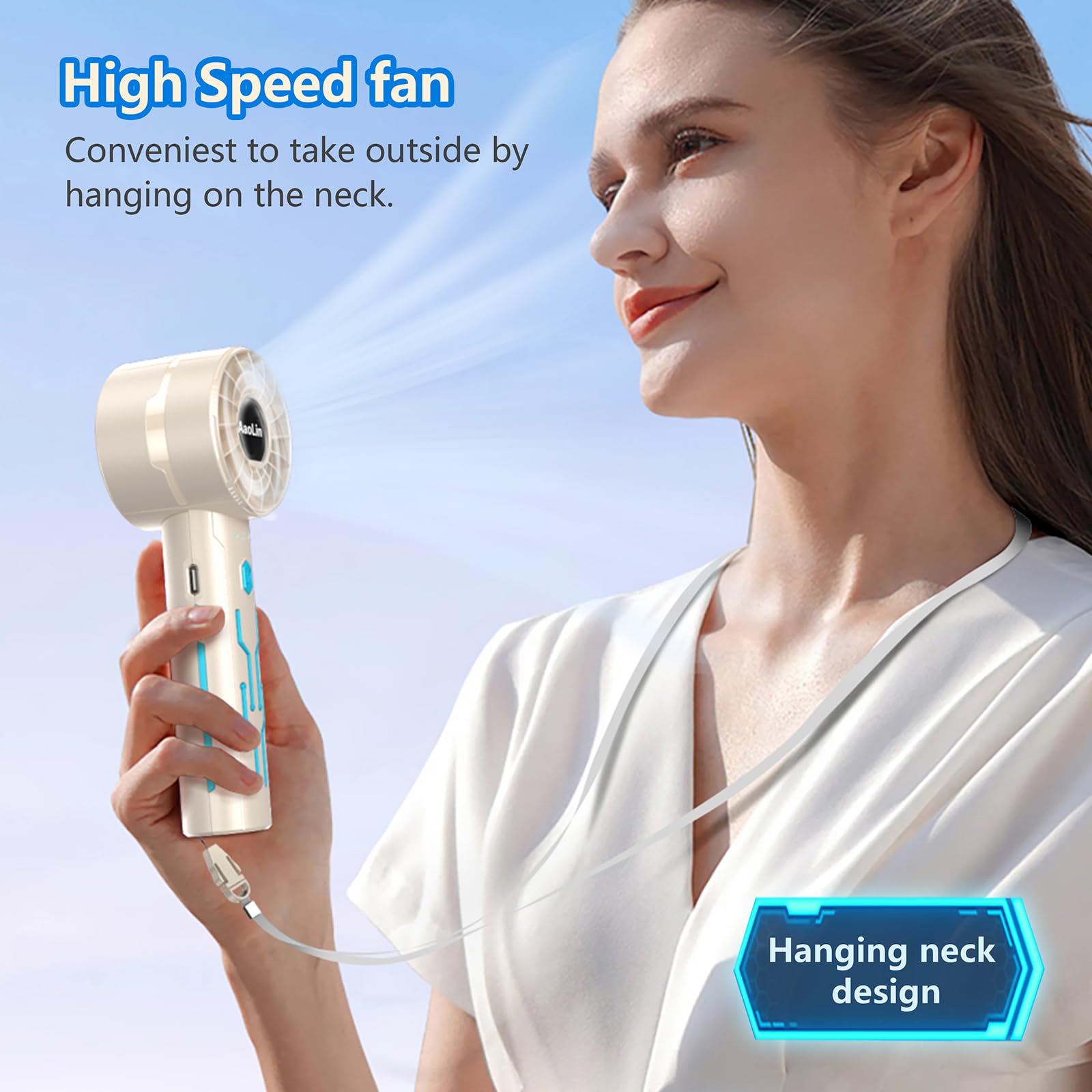 Confezione da 2 mini ventilatori portatili (motore ad alta velocità da 7000 giri/min, durata della batteria 4-16 ore), ricaricabili tramite USB, 4 velocità, potente vento per estate/vacanze/viaggi,