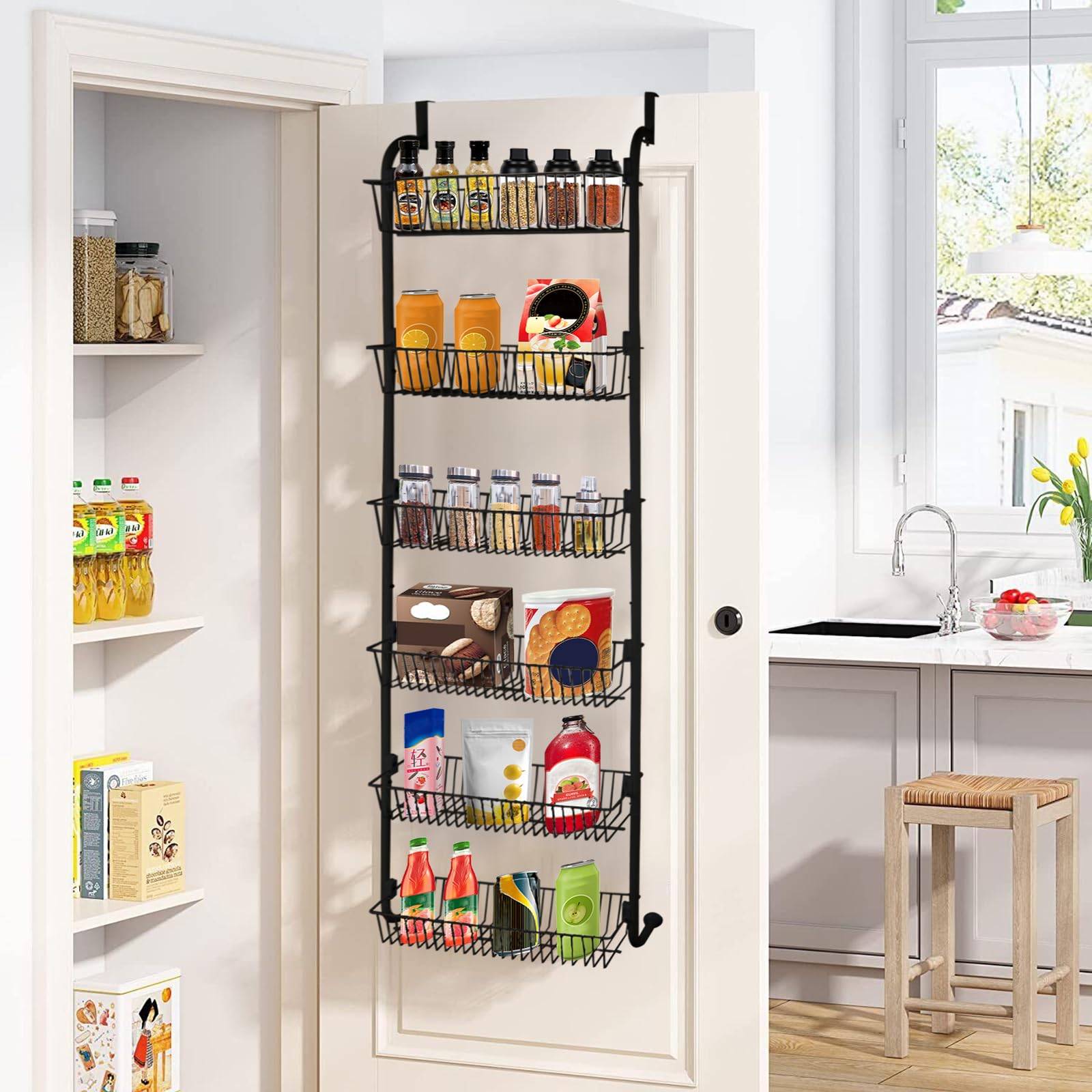 6Tier Metal Over the Door Pantry Organizer Rack 15.55''x2.75'' Racks