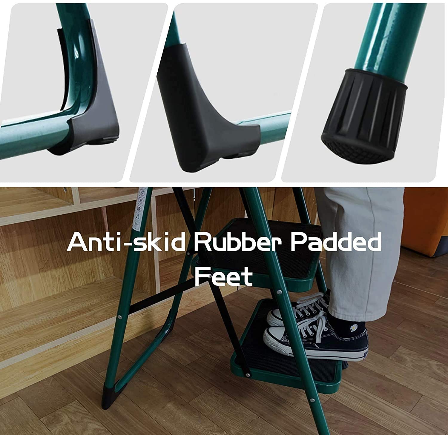 5 Step Ladder, Folding Step Stool w/NonSlip Rubber Feet, 330lbs Load