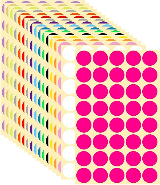 NATUCE 2.5cm Coloured Dot Stickers, 18 Sheets Self Adhesive Round Coding Stickers Labels, Circle Sticker Colour-Coding Reward Craft for Paper Scrapbook, Pack of 720, White