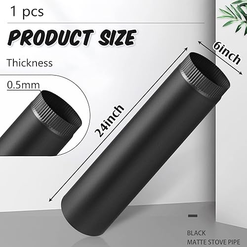 Miniatura 2 de LEIFIDE tubo de chimenea para estufa de acero inoxidable 304 con conector de tubo de chimenea estriado de 6 pulgadas en acabado negro mate,