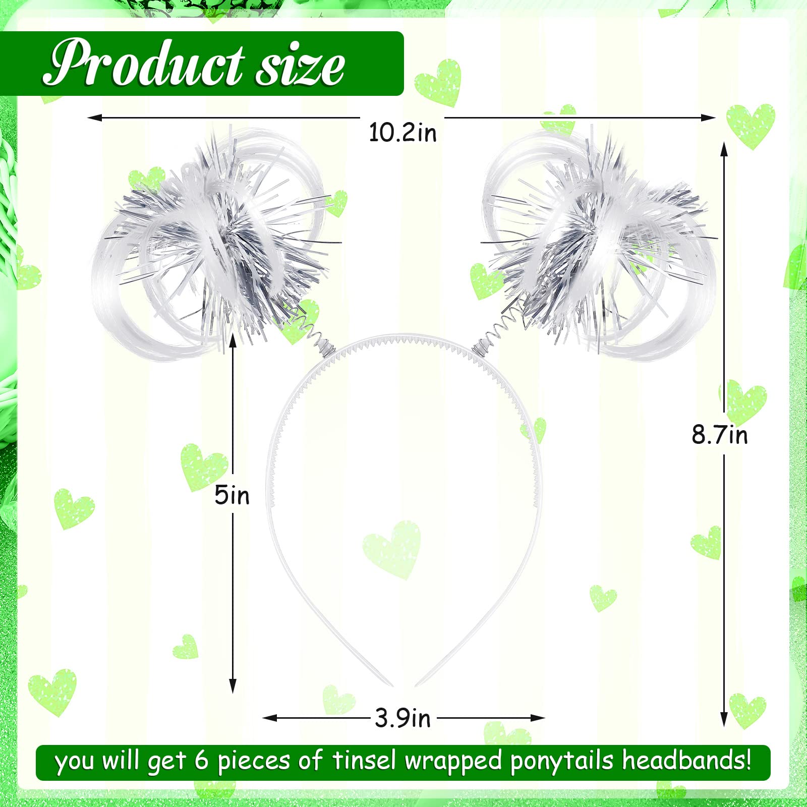 WILLBOND 6 Pcs Pom Pom Headbands Tinsel Wrapped Ponytails Bopper Headwear Hair Crazy Feathers for Masquerade Costume(White)