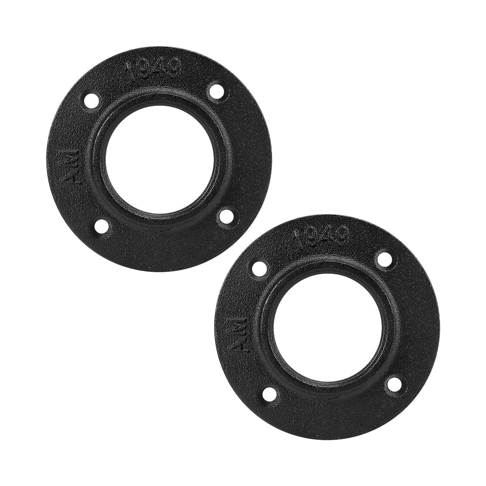 Industrial Pipe Floor Flange, Heavy Duty Malleable Iron Pipe Fittings, Wall Mounted Vintage DIY Threaded Flange for Decoration Steampunk Furniture Vintage Project, Black(2 Pack, 2 Inch)