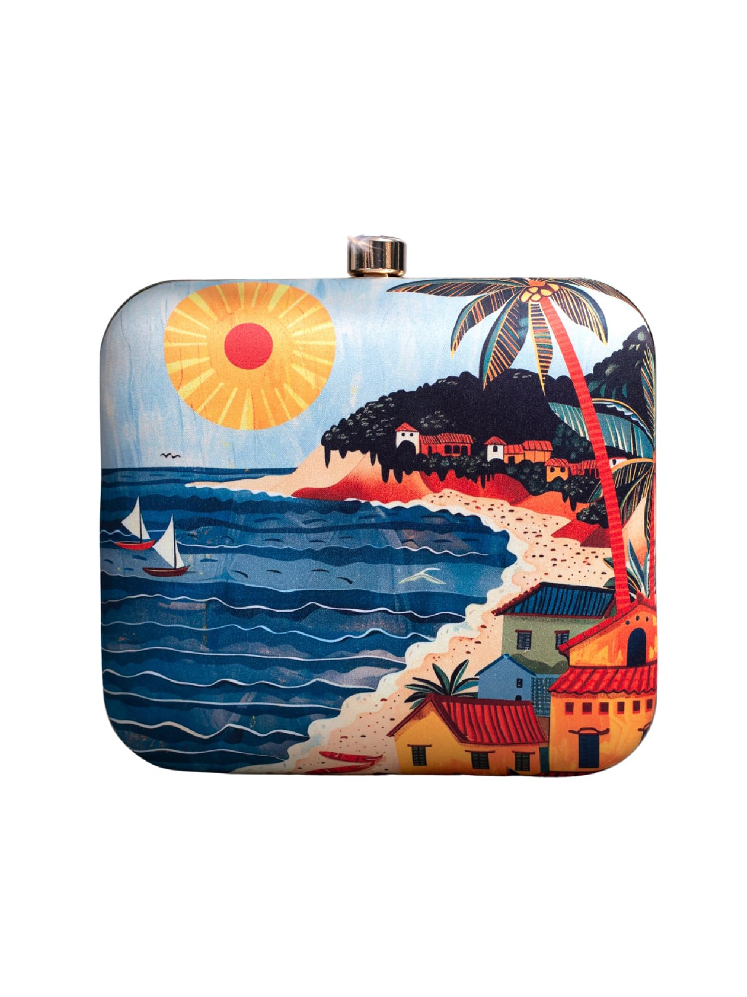 Artklim Print Stylish Box Clutch Purse for Women - Sling Bag with Detachable Golden Chain Strap - Trendy Gift for Sister Or Girlfriend