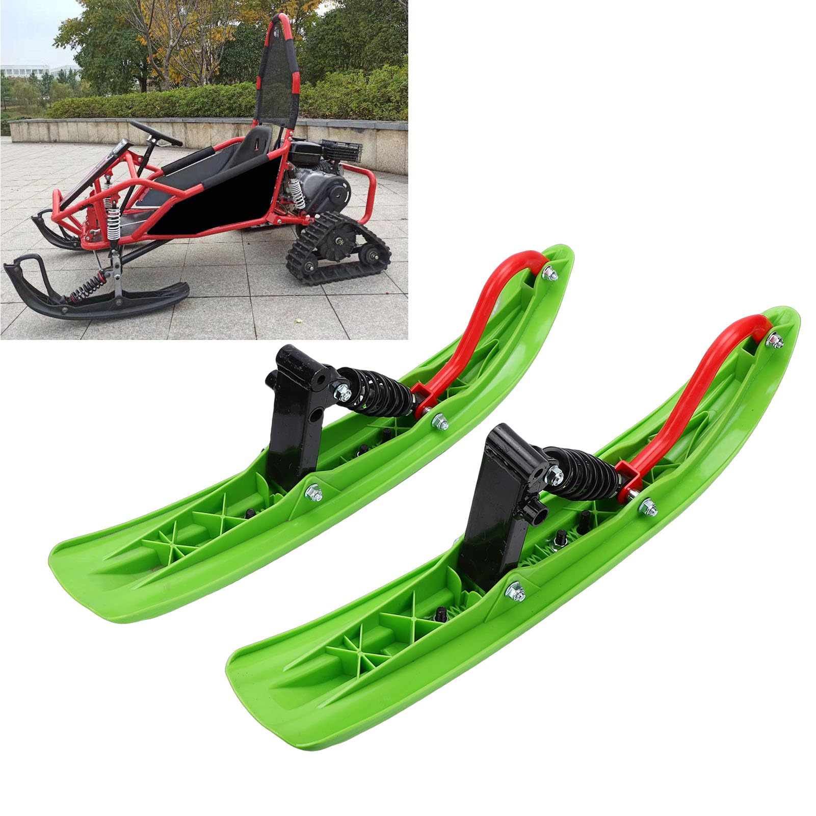Trineo de Nieve Go Kart con Agarre Antideslizante y Esquís de Plástico a Prueba de Golpes, Trineo de Invierno para Niños y Adultos, Tabla de Kart Mejorada con Kit de esquí Delantero para