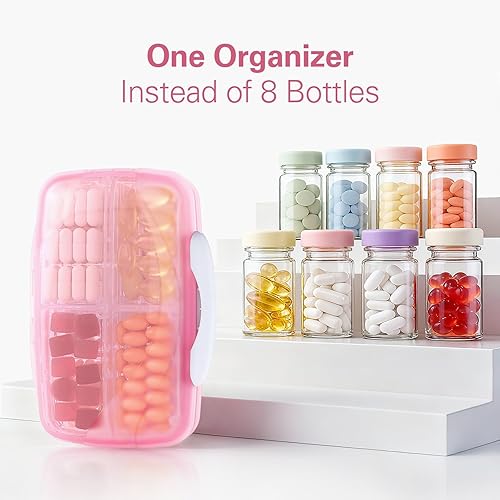 Miniatura 2 de Barhon Organizador de pastillas de viaje con 8 compartimentos grandes, pastillero de viaje, bolsillo para farmacia, a prueba de humedad, organizador