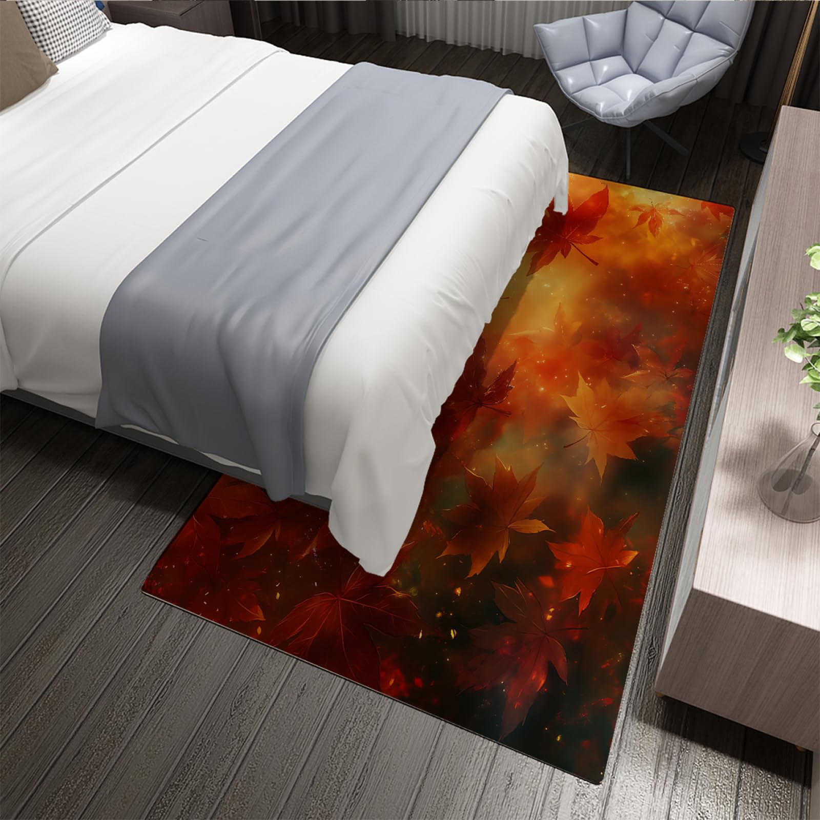 Vivid Maple Leaves Teppich mit Herbstfarbpalette Waschbar Kein Verschütten Großer Teppich im nordischen Stil für Wohnzimmer oder Kaminambiente 160 x 230cm