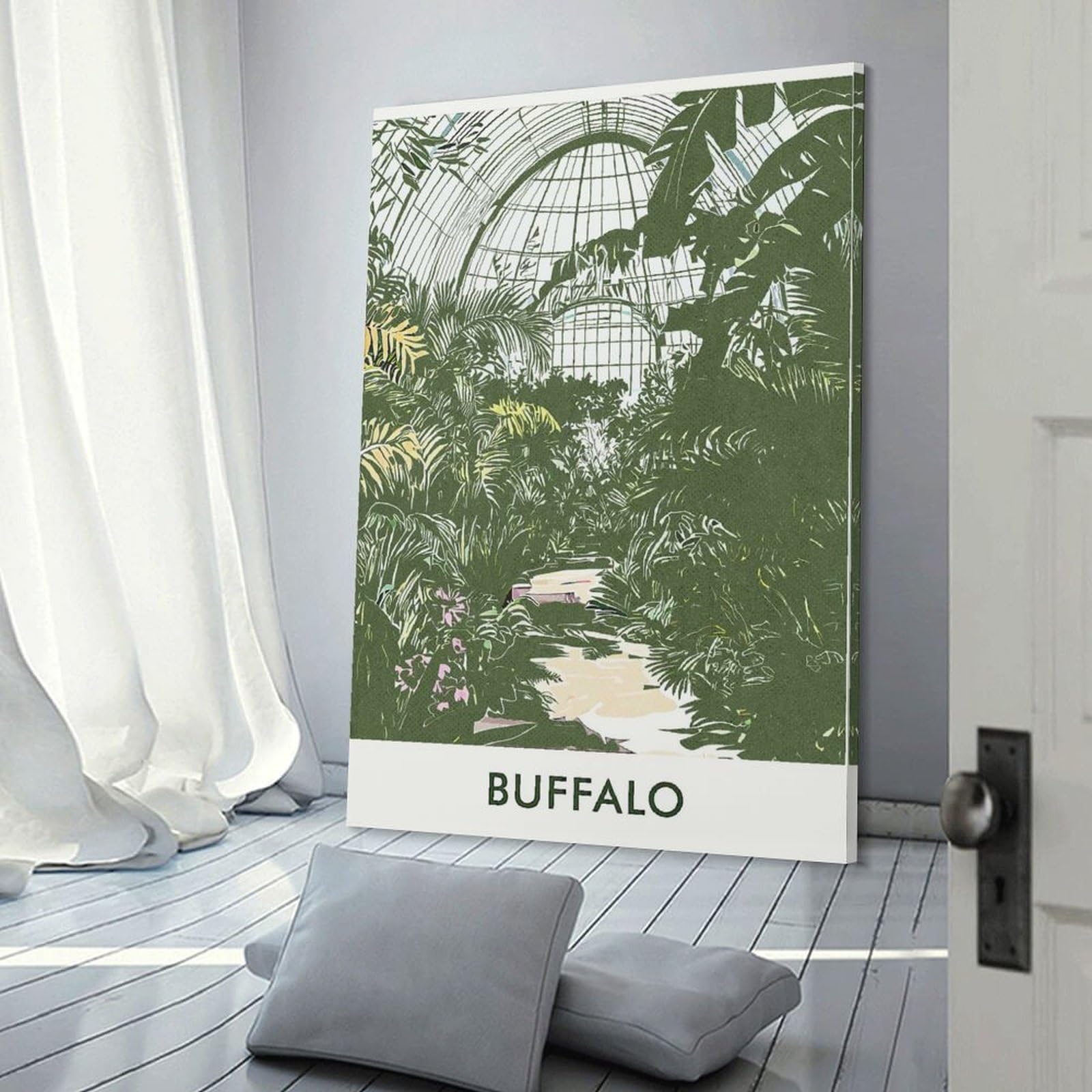 Junmoney Room Decor Wall Art Buffalo Greenhouse Illustration, 20x30inch(50x75cm), for Home Office, Desk Area Or Studio, An Interior Accent for Desk Areas