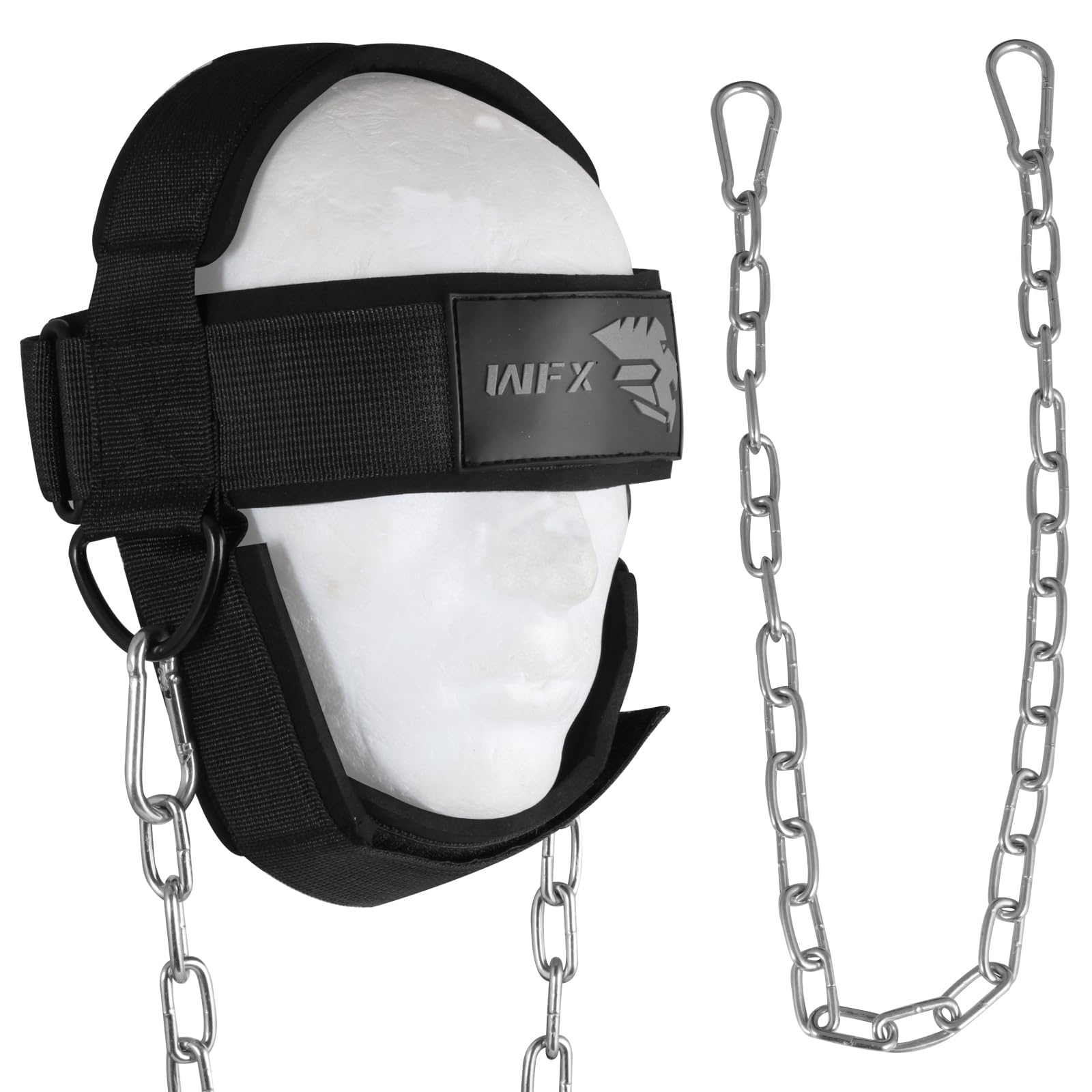 WFX Imbracatura per la testa Collo Immersione Heavy Duty Lunga Catena in Acciaio Regolabile Fitness Collo Harness Sollevamento Pesi Cinghia Imbottita In Neoprene Allenamento Resistenza Allenamento