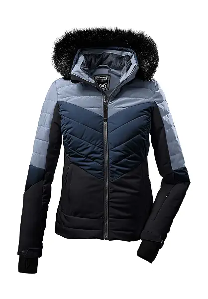 Killtec Women's Chaqueta acolchada/chaqueta de esquí con capucha con cremallera y protección contra la nieve KSW 250 WMN SKI QLTD JCKT, light steel blue, 42, 37577-000