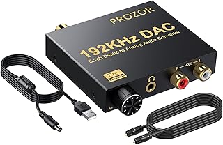 PROZOR 192kHz Digital to Analog Audio Converter Support Dolby AC-3 DTS 5.1CH with Volume Adjustable, Optical to RCA DAC Decoder, Digital DAC Converter SPDIF TOSLINK to Stereo L/R & 3.5mm Jack