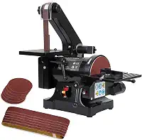 1 lixadeira de cinto de 76 cm com lixadeira de disco de 12 cm, lixadeira de bancada poderosa com motor potente de 2,1 A para marcenaria, (grão 8 x 80, 4 x 100 grãos)