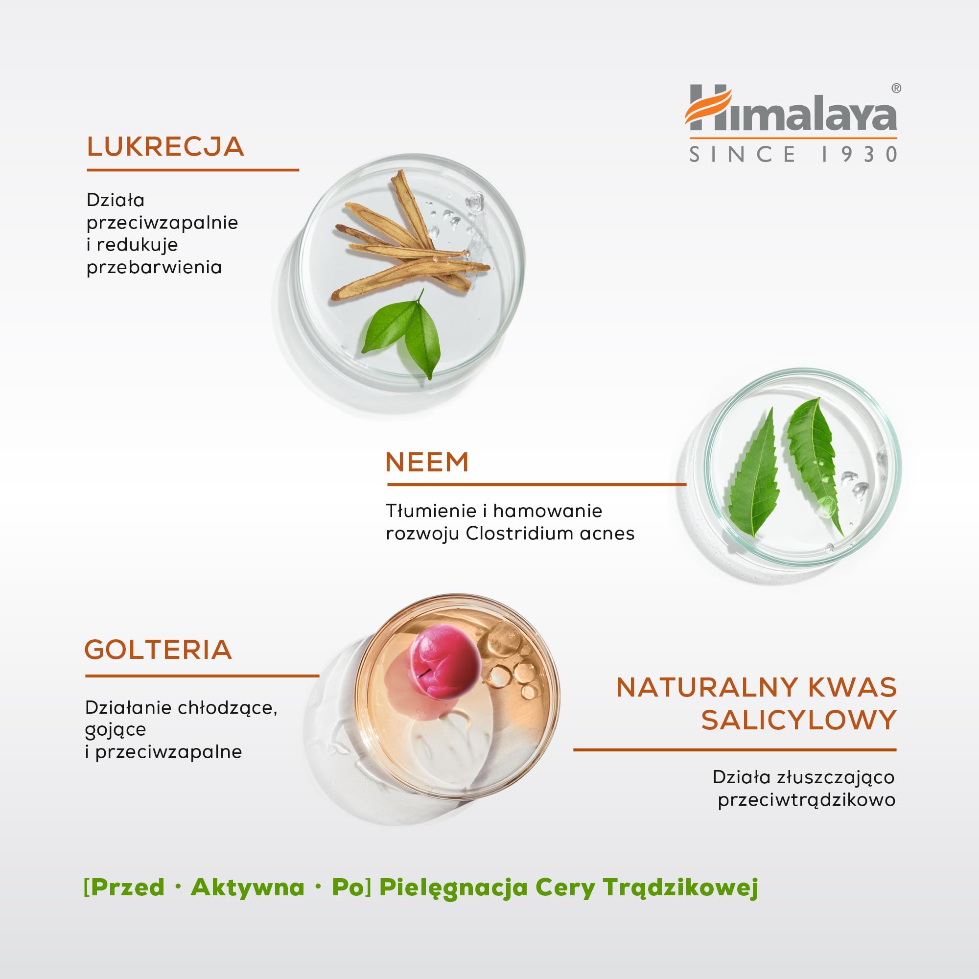 Himalaya Acne Clear+ Żel do mycia twarzy, 200 ml – kwas salicylowy, CICA i neem – zwalcza 5 objawów trądziku, w 97% pochodzenia naturalnego – delikatny, niekomedogenny środek czyszczący