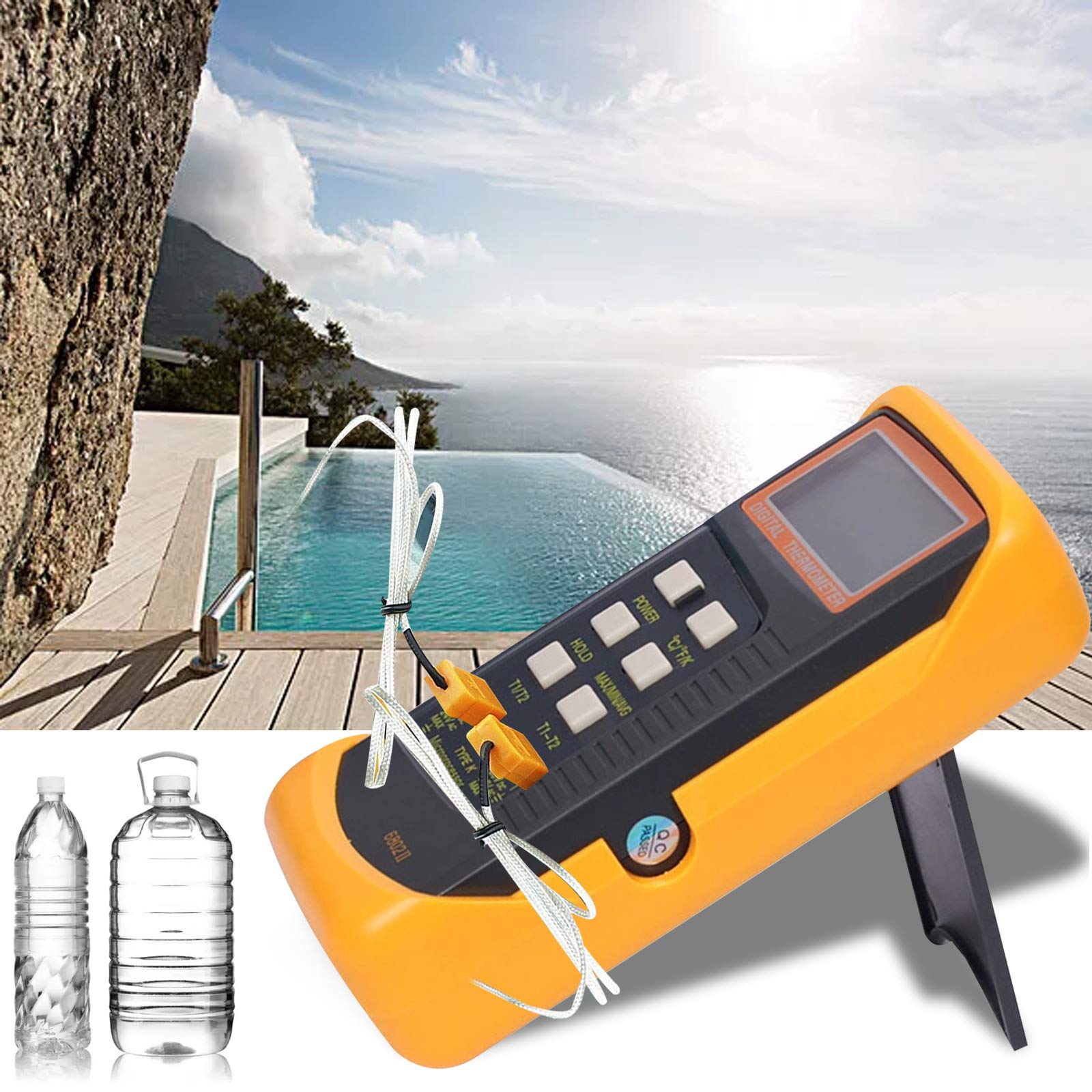 2 Dual Digitales Thermometer, DT-6802 II Kanal K-Typ Thermoelementen Sensor Sonde Temperaturmessgerät Temperaturmesser für Thermoelement Typen K/J/T/E/R/S/N
