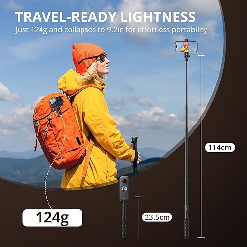 Miniatura 3 de ATUMTEK Palo selfie invisible de 45 pulgadas, poste monopie extendido de 1/4 pulgadas, diseño sólido y compacto para Insta360, para GoPro, DJI