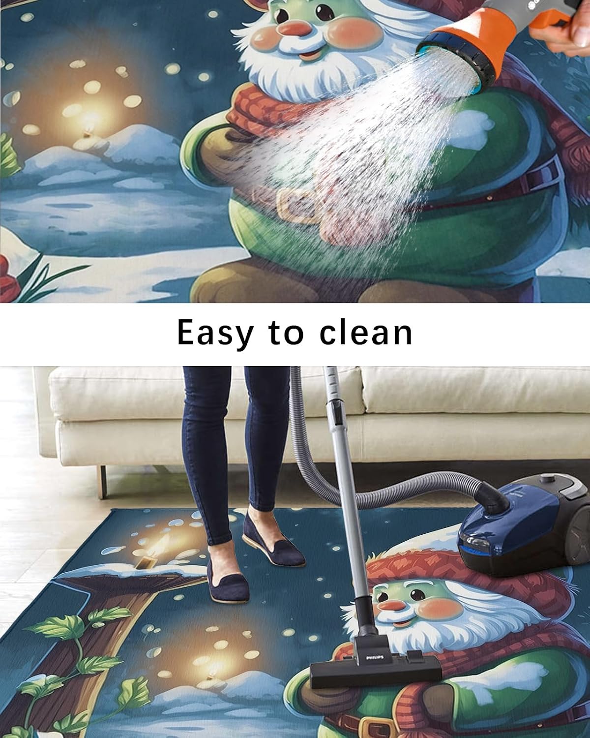 Outdoor Rug, Christmas Santa Tree Candle Snow Winter Scarf Absorbant Non-Slip Area Rugs Mat Carpet for Patio Balcony Porch Backyard Deck Rv Camping 4x6 ft