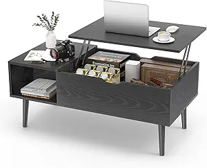 Sweetcrispy Coffee Table, Lift Top Coffee Tables for Living Room,Rising Tabletop Wood Dining Center Tables with Storage Shelf and Hidden Compartment (Black)