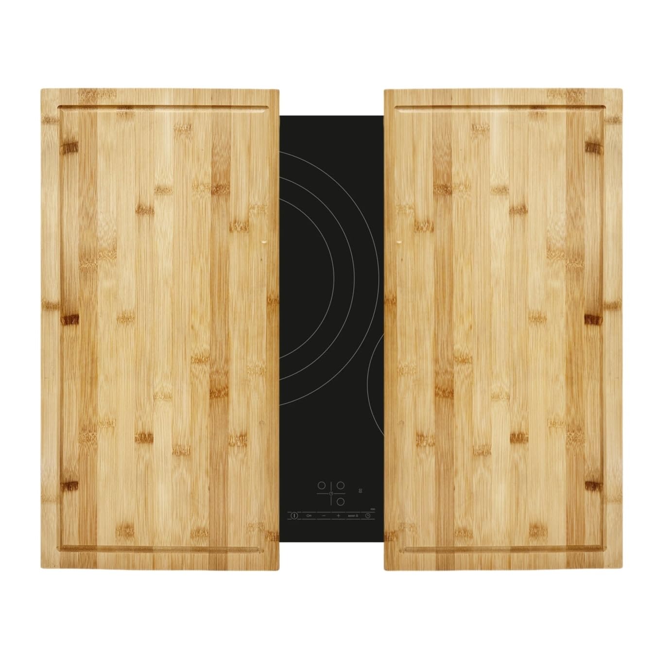 Cubre Vitrocerámica E induccion, Juego de 2 Tablas de Cortar de Madera Bambú Natural nórdica de 56x55x4,5 cm, Protector Encimera Universal 100% Compatible