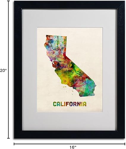 Miniatura 6 de Trademark Fine Art California Map by Michael Tompsett - Arte enmarcado mate en marco negro, 16 x 20 pulgadas