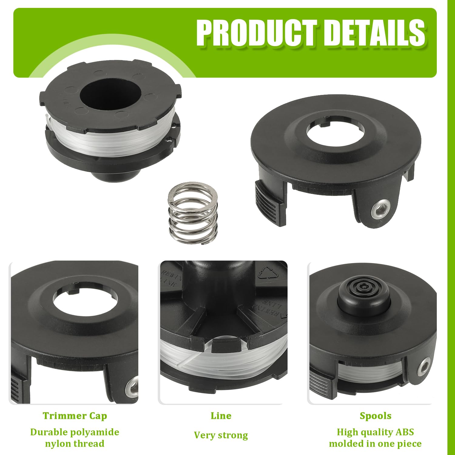 Bobine de Fil de Rechange pour Makita 196146-9/195858-1, Fil de rechange Makita Akkusence 18 V DUR181Z, DUR181RF, DUR181RF, DUR181 Long 8m, Ø1,60 mm(6 Bobine+2 Capuchon+2 Ressort)