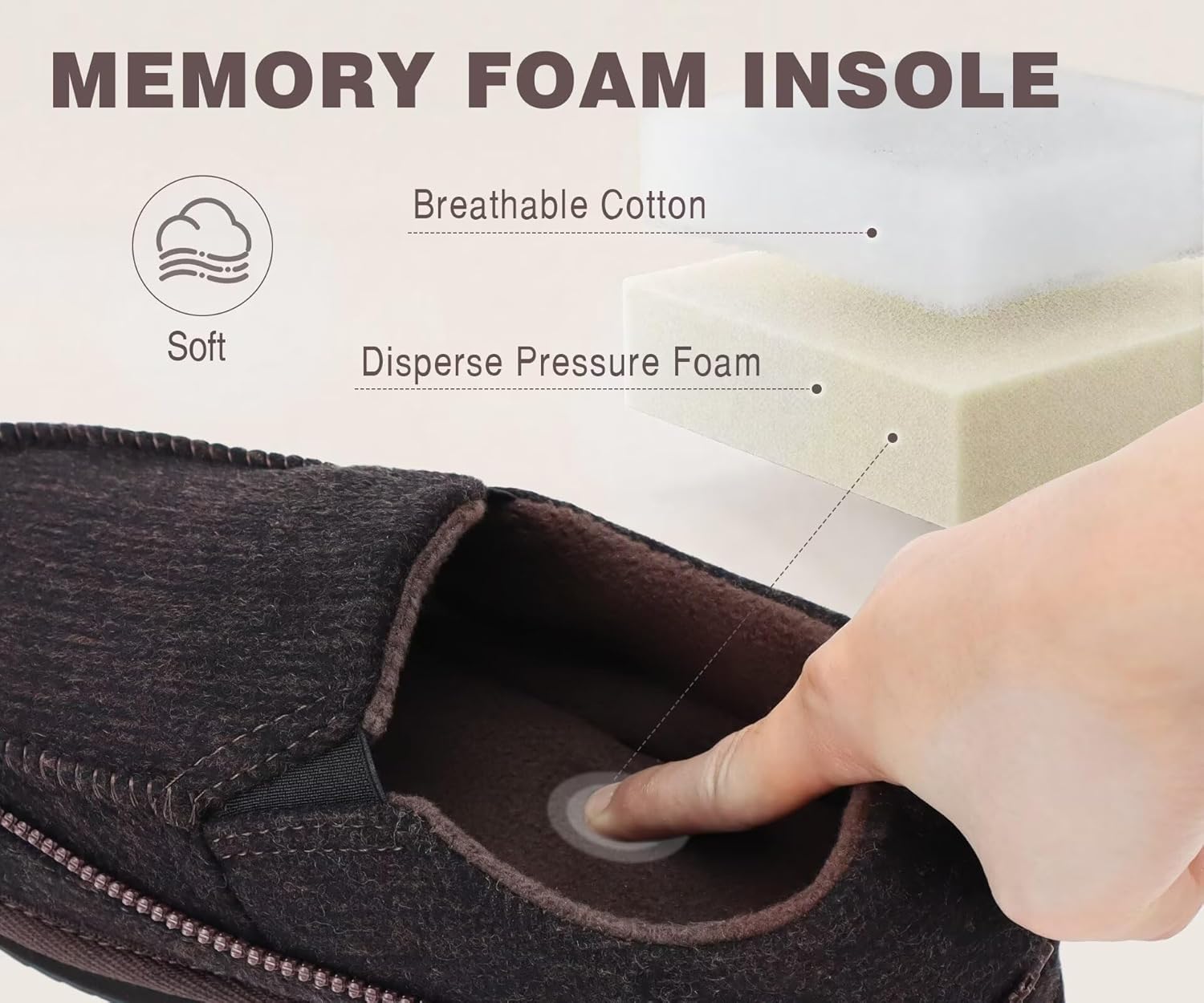 KuaiLu Mens Memory Foam Moccasin Slippers Arch Support Cozy Fuzzy Fur Lined Warm Bedroom House Shoes Winter Comfy Closed Back Loafer Indoor Hard Sole Orthopedic Plantar Fasciitis Dark Brown Size 13 - Image 4