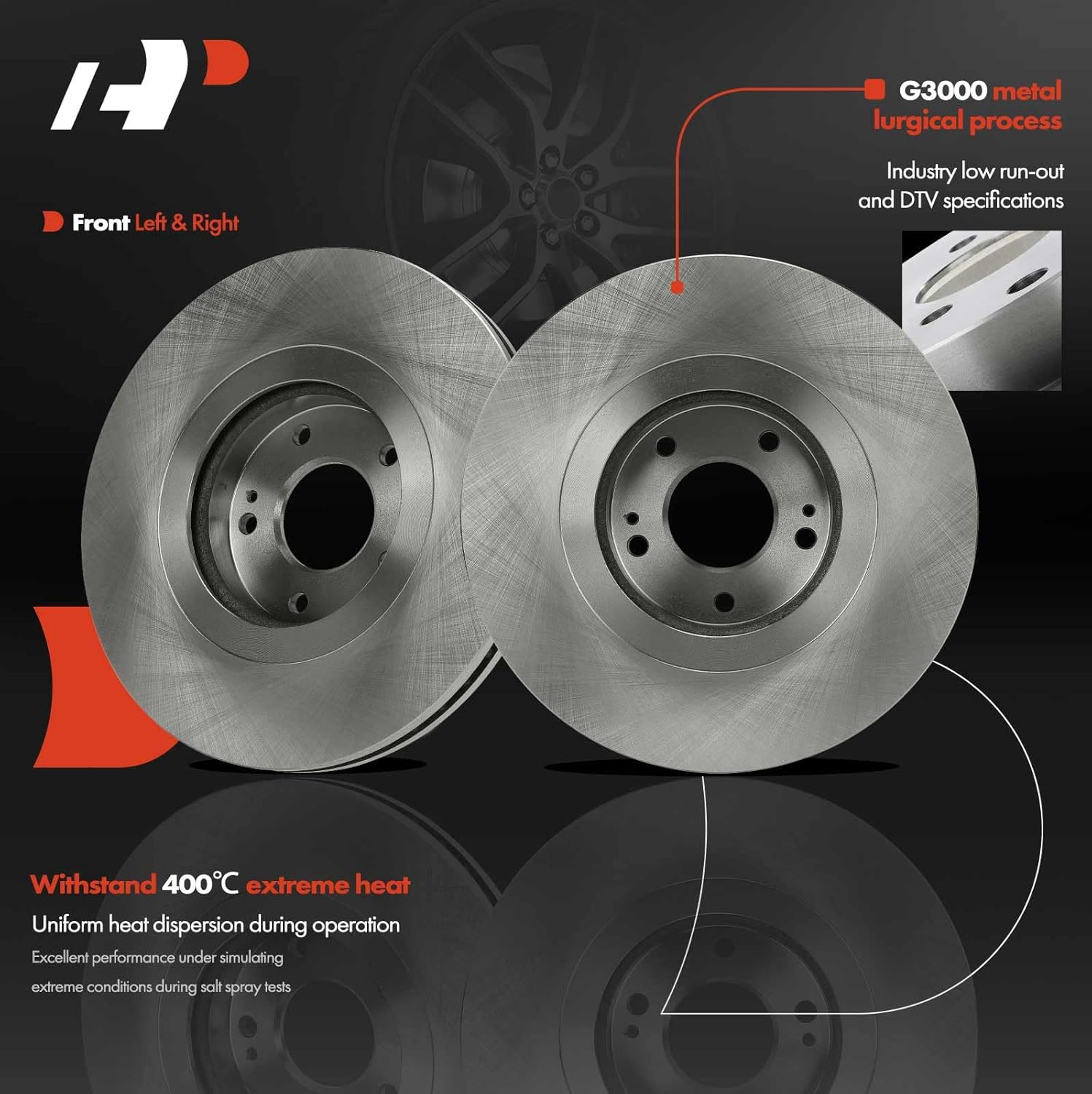 A-Premium 12.60 inch (320mm) Front Vented Disc Brake Rotors Compatible with Select Hyundai and Kia Models - Santa Fe/Santa Fe Sport 2013-2018, Santa Fe XL 2014-2019, Sorento 2014-2019, 2-PC Set