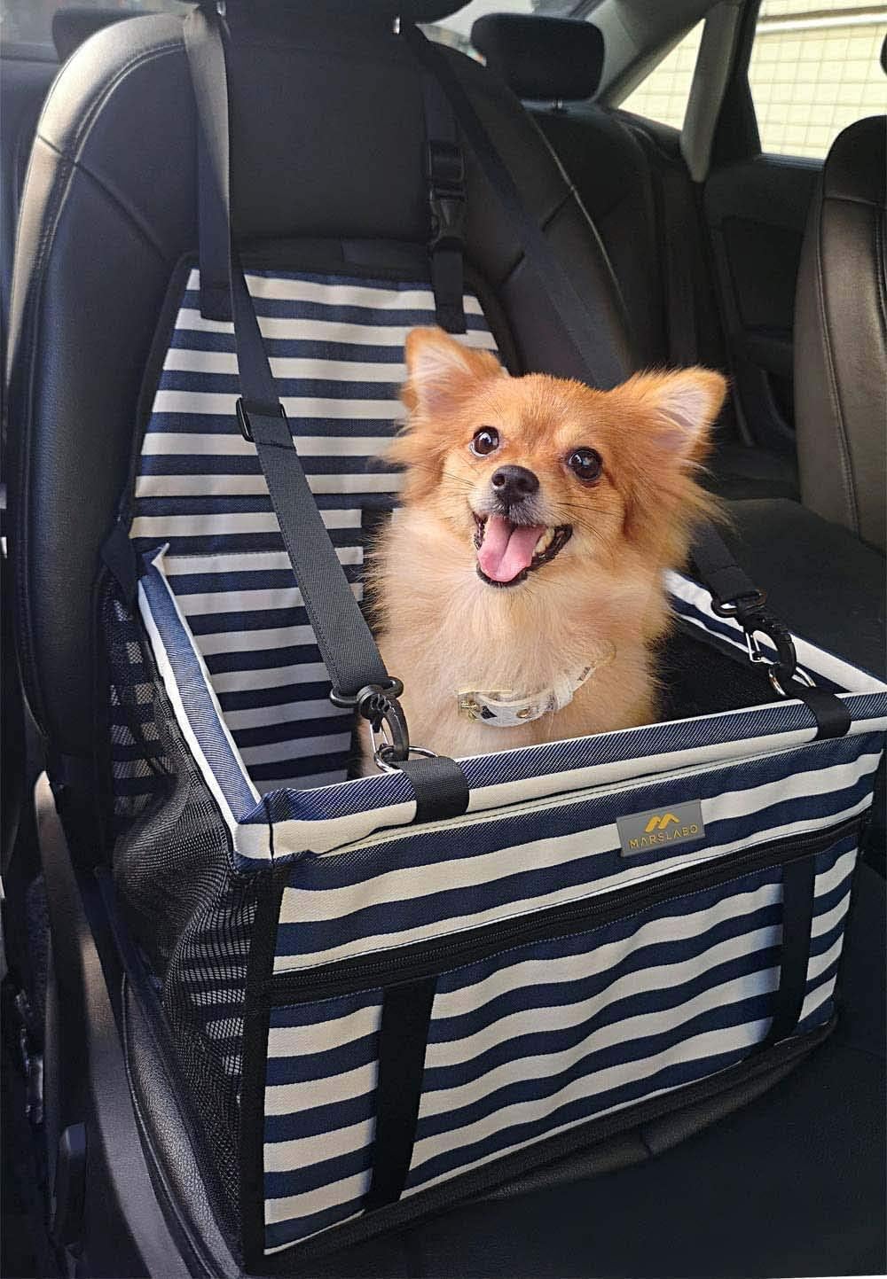 MARSLABO Dog-Car-Booster-Seat Upgrade Metal Frame Construction with Clip-On Safety Leash and Dog Blanket,Perfect for Small Pets up to 20lbs