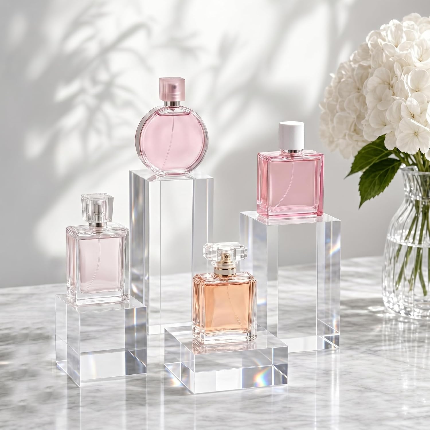 4 Pcs Acrylic Square Display Blocks, Clear Cube Risers