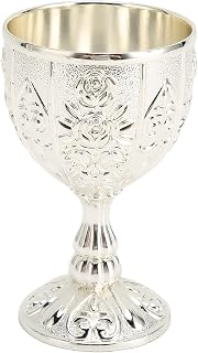 Metal Embossed Wine Cup Vintage Chalice Wine Goblet Royal Medieval Small Size Wine Drinking Cup for Bar, Home (Silver)