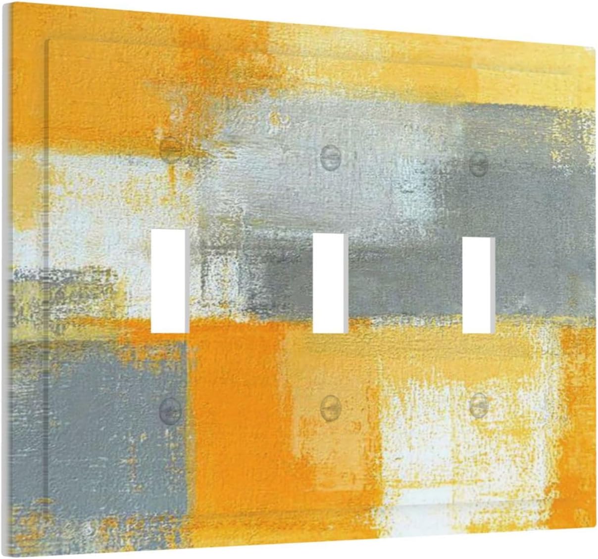 オレンジ グレー レトロ 3 ギャング トリプル トグル ライト スイッチ ウォールプレート カバー アート 抽象 Decirati