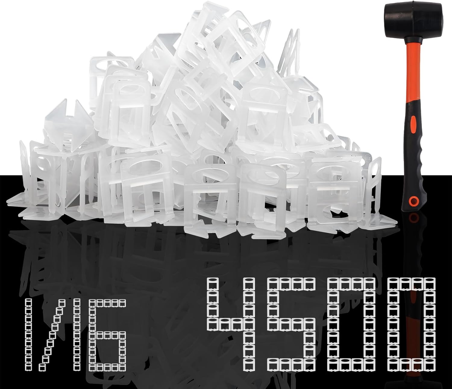 Storystore Tile Leveling System with Hammer - 4500 Piece Tile Leveling Clips 1/16", Tiles Spacers Leveling System DIY for Professional Ceramic Tile and Stone Installation