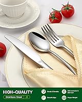 Vista 3 de Juego de 60 piezas de cubiertos de acero inoxidable para 12, juego de cubiertos de grado alimenticio novedosos, incluye cuchillo, tenedor y cuchara