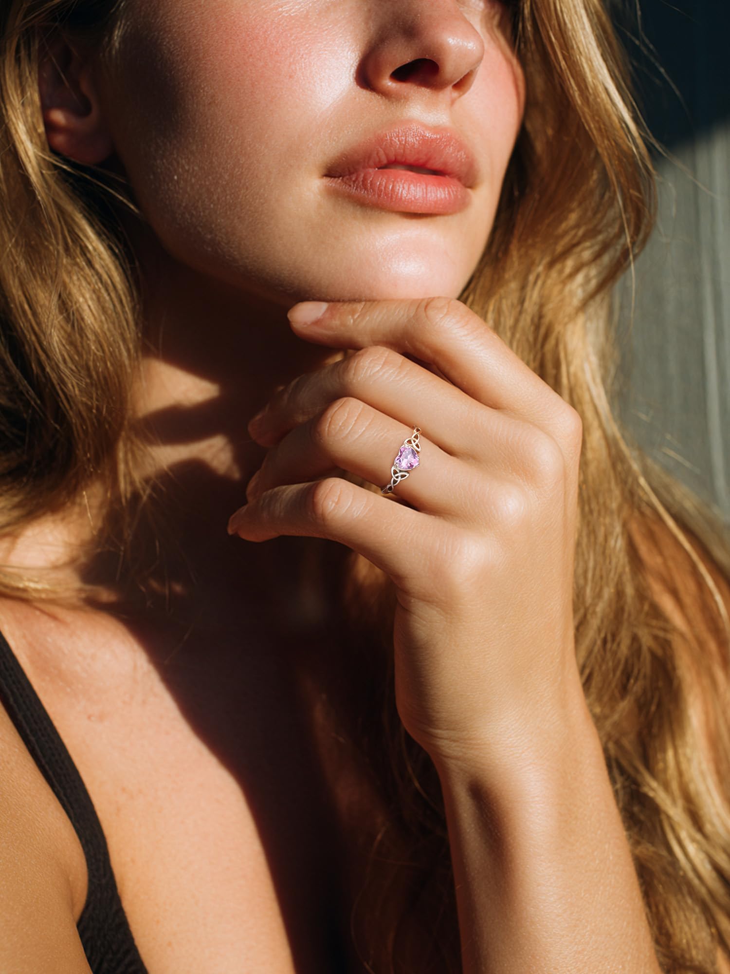 ChicSilver Bague Femme Argent 925 de Taille Réglable, Bague Couple Anneau Fiançailles avec Pierre Coeur et Celtique, Bijoux Brillant Cadeau Femme pour Noël Saint-Valentin Anniversaire