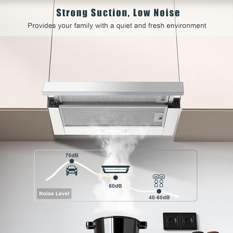 KICHPOWER 60 cm-es Páraelszívó Recirkulációs/Szívó Mód, 400 m³/h, LED Világítás, 2 Fokozat