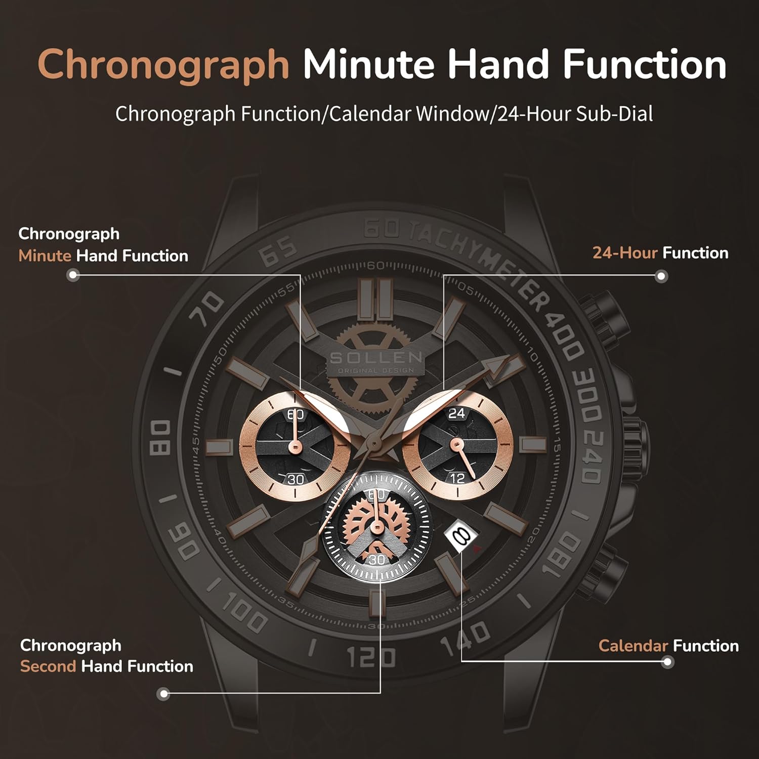 Black Chronograph Watches for Men, Analog Quartz Mens Watches, Fashion Sport Wrist Watches with Calendar, 30M Waterproof Luxury Casual Dress Work Watch, Luminous Skeleton Watches Gifts for Men